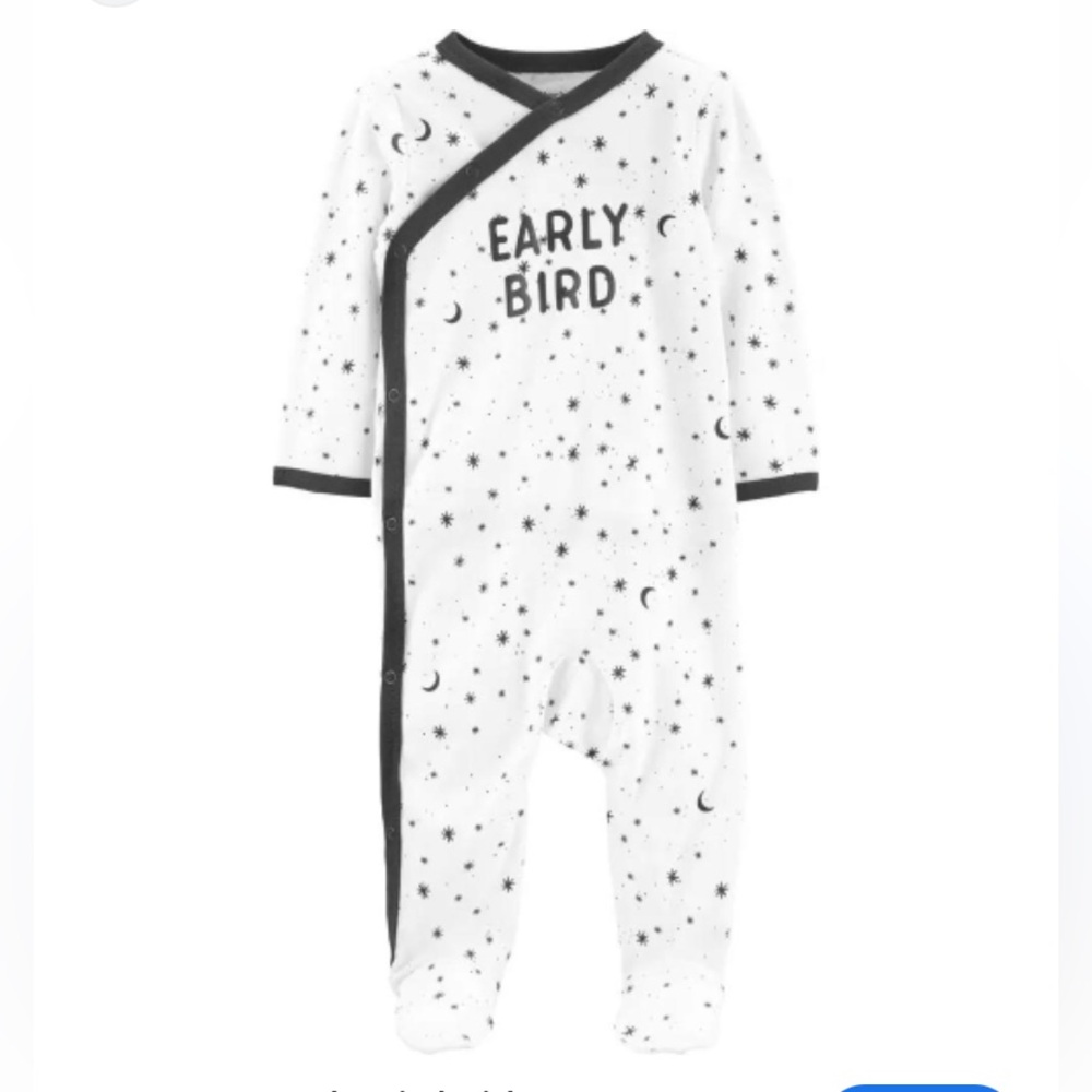 🍊5/$25 Carter's White and Charcoal Starry 'Early Bird' Footie size 9m